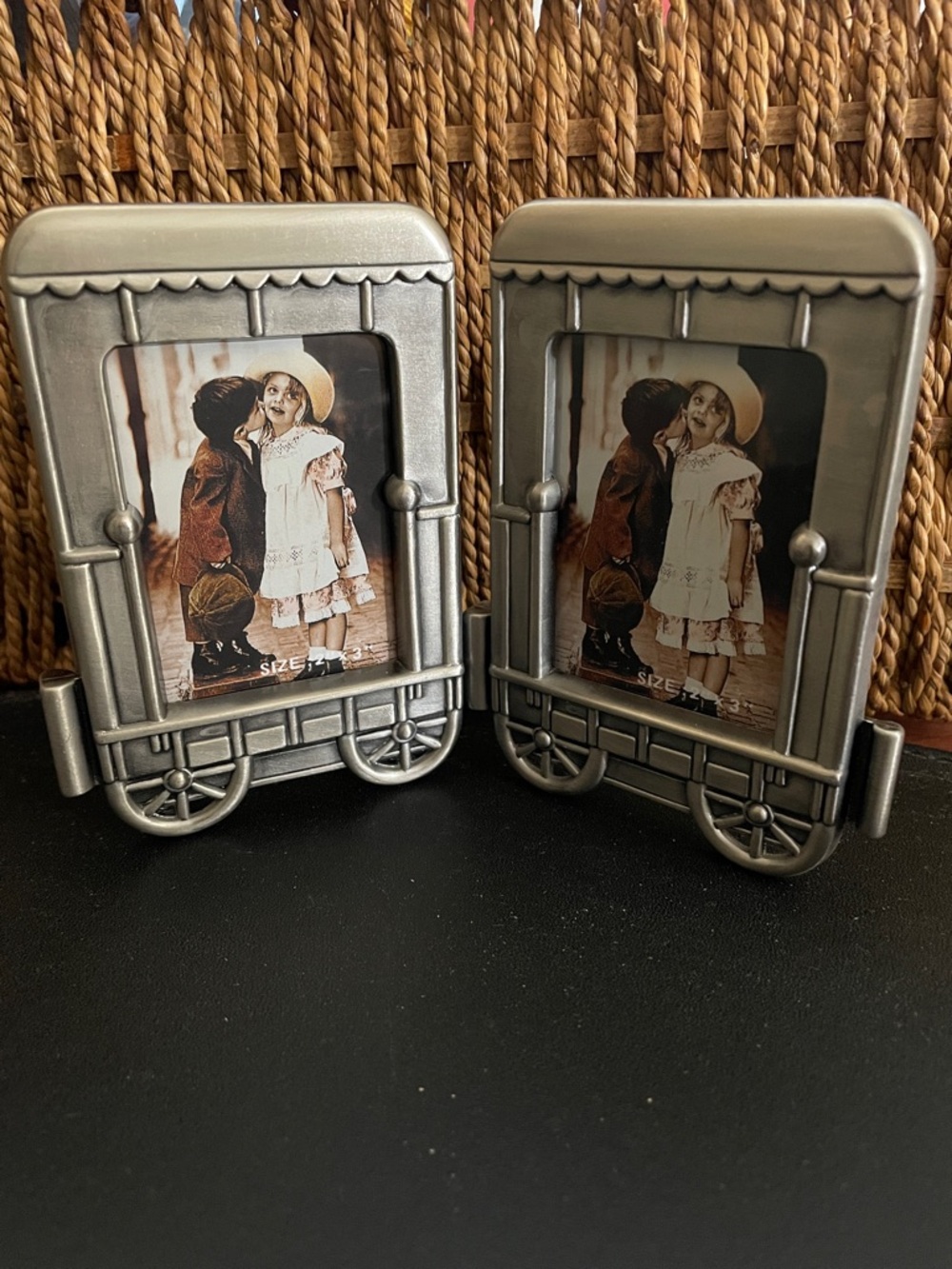 Metal Train Car Photo Frame Pair - Silver Home Accent